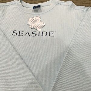 Seaside Ribbed Crewneck Light Blue Navy Small New but SLEEVE DAMAGED